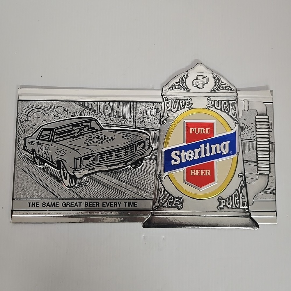 1974 STERLING Pure Beer Auto Racing Nascar Embosograph Sign Heileman Brewing